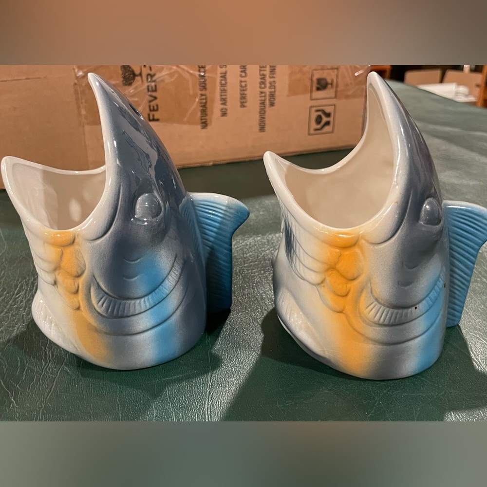 CERAMIC tiki fish cup shark cocktail mug, fun!